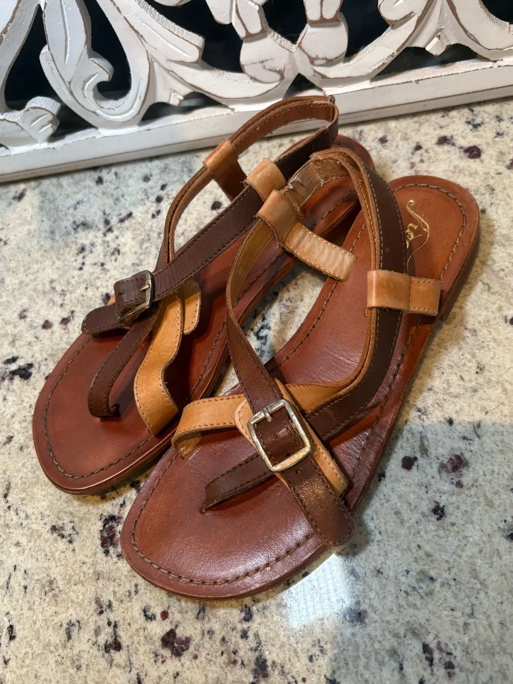 Free People La Risa Two-Tone Leather Strappy Flat Sandals Size 37.5 - Picture 5 of 12